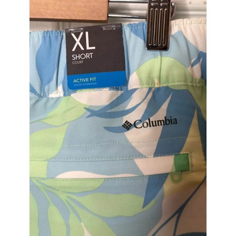 Columbia Blue Green Pleasant Creek Stretch Athletic w. Pockets Shorts Sz XL NWT